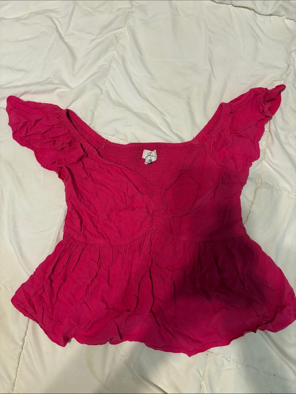 Japna Fuchsia cap sleeve Ruffled Peplum Top